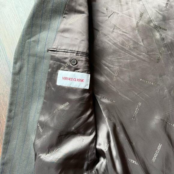 Versace Classic Vintage Wool Silk Brown Stripe Blazer Sport Coat 42 - Picture 5 of 7